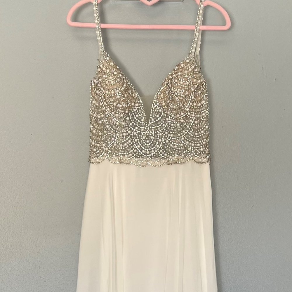 Lulu's True Love Sz 6 White beaded Rhinestone Maxi Dress